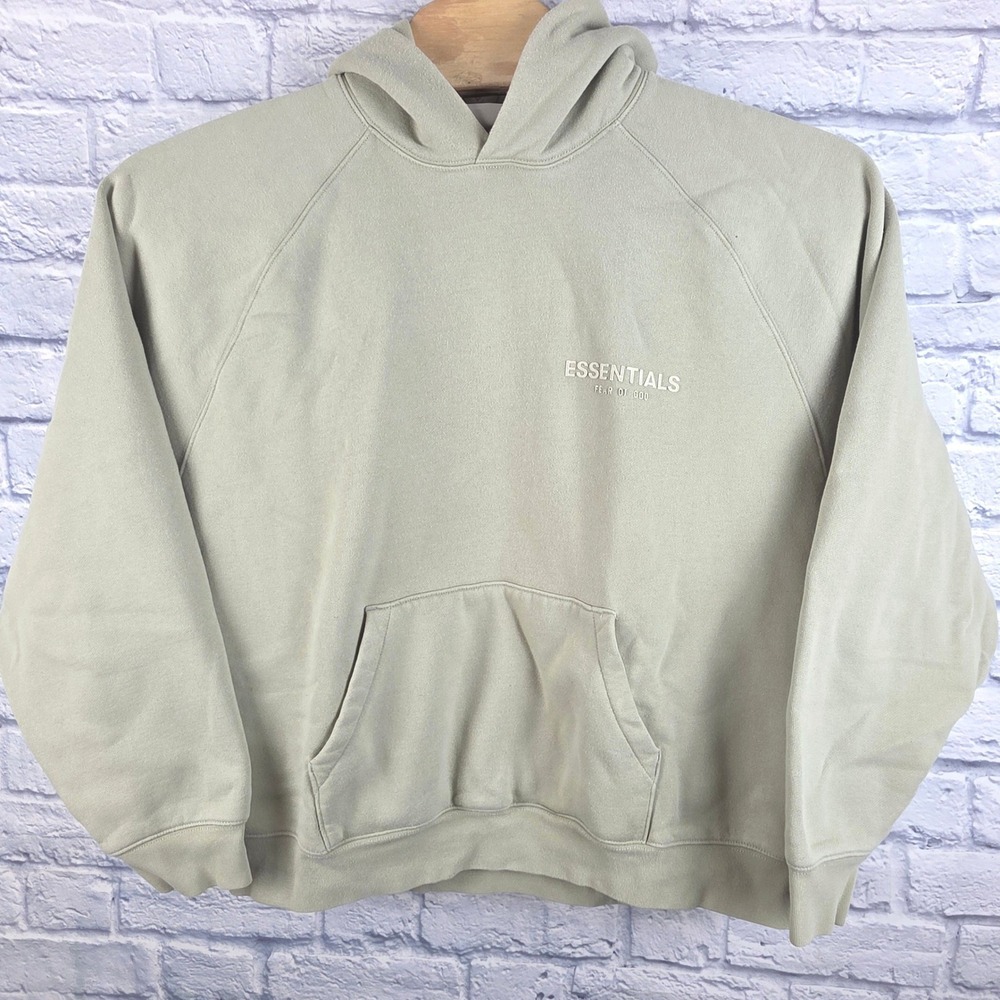 Fear of God Men Essentials Hoodie Sage Green Logo Fleece Heavy Pullover Sz XL